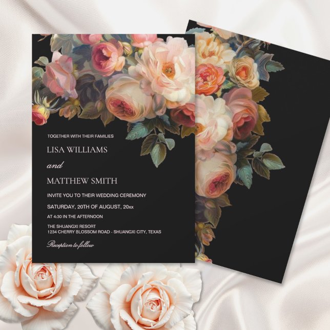 Invitation Pink Flower Dark Floral Wedding (Créateur téléchargé)