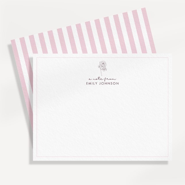 Invitation Pink flower & Stripes a Note From Flat Note Card (Créateur téléchargé)