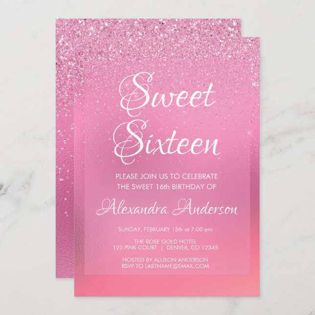 Invitation Pink Foil Girly Parties scintillant étincelante Sw (Devant / Derrière)