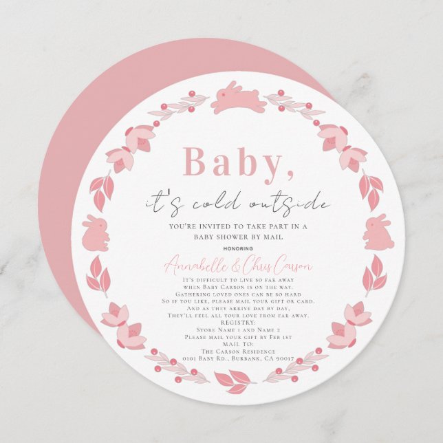 Invitation Pink Folk Art Baby It's Cold Baby shower par la po (Devant / Derrière)
