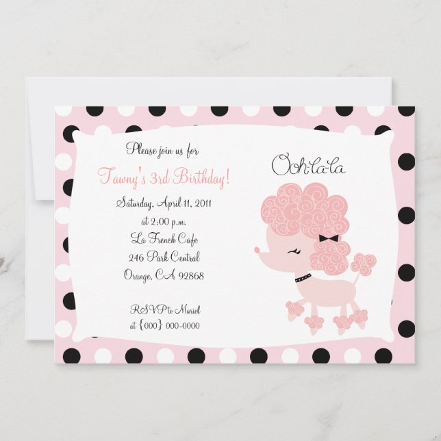 Invitation PINK FRANÇAIS POODLE Ooh la 5x7 Anniversaire (Devant)