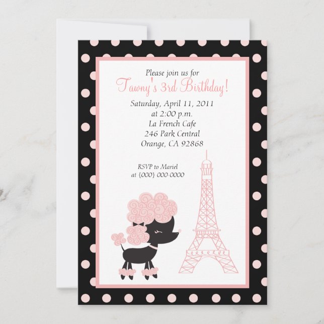 Invitation PINK FRANÇAIS POODLE Ooh la 5x7 Anniversaire (Devant)