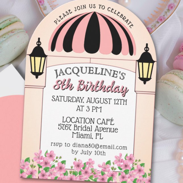 Invitation Pink, French, Paris thème Anniversaire (Parisian themed Pink Birthday Invitation)
