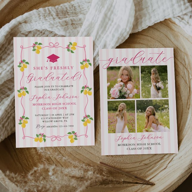 Invitation Pink Freshly Lemon Citrus Graduation Party (Créateur téléchargé)