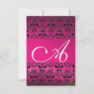 Invitation PINK FUCHSIA DAMASK GEM MONOGRAM violet rsvp glace