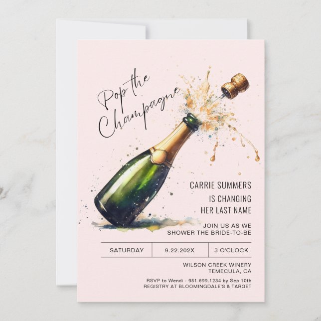 Invitation Pink Fun Champagne Bridal Brunch Wedding shower (Devant)