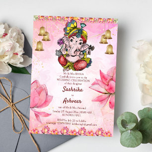 Invitation Pink Ganesha lotus mariage indien modèle