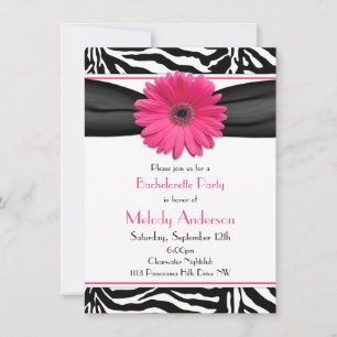 Invitation Pink Gerber Daisy Zebra Print Bachelorette Party