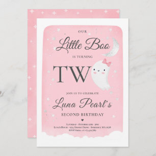 Invitation Pink Ghost Little Boo 2e fête d'anniversaire Hallo