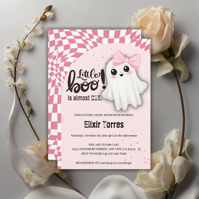 Invitation Pink Ghost Little Boo est presque dû Baby shower (Créateur téléchargé)
