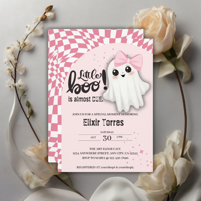 Invitation Pink Ghost Little Boo est presque dû Baby shower (Créateur téléchargé)