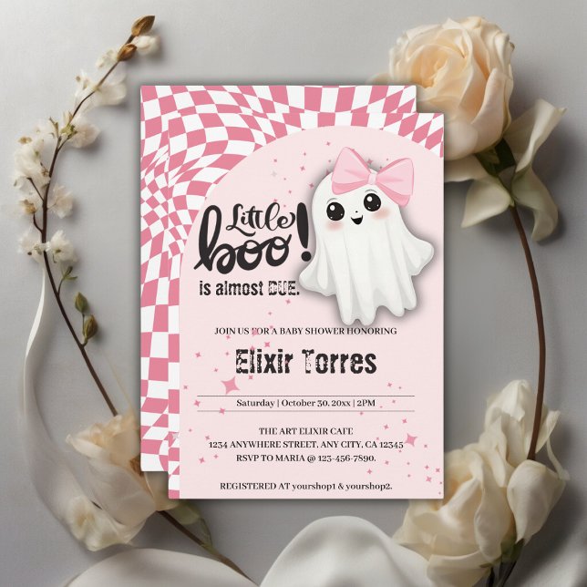 Invitation Pink Ghost Little Boo est presque dû Baby shower (Créateur téléchargé)