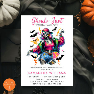 Invitation Pink Ghouls Halloween Bachelorette Party