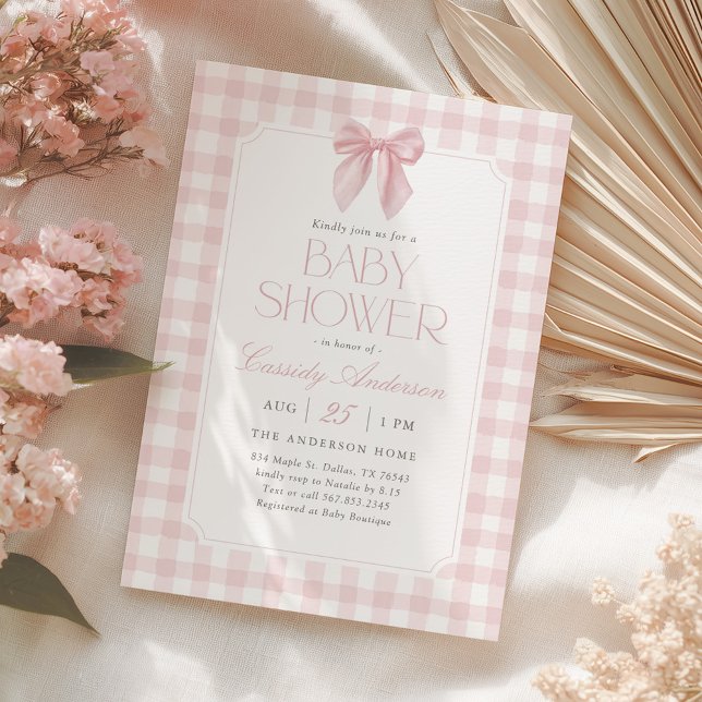 Invitation Pink Gingham Bow Girl Baby Shower (Créateur téléchargé)