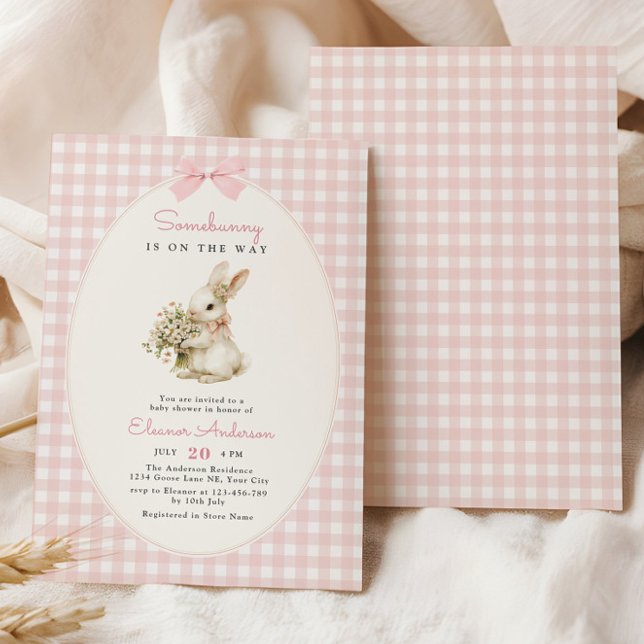 Invitation Pink Gingham Bunny Baby Shower (Créateur téléchargé)