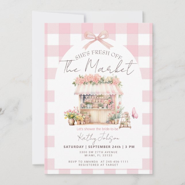 Invitation Pink Gingham Fresh Off The Market Bridal Shower  (Devant)