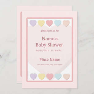 Invitation Pink Girl Baby shower Pastel Hearts