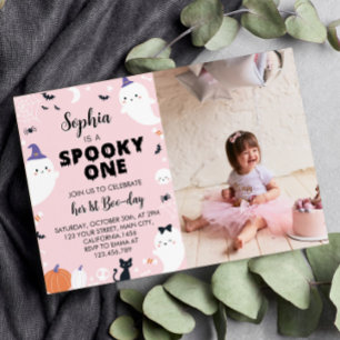 Invitation Pink Girl Éffrayant One Ghost 1st Birthday Invitat