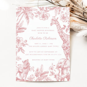 Invitation Pink Girl Toile Safari Élégant Baby shower