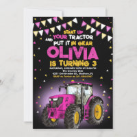 Pink Girl Tracteur 3e fête d'anniversaire