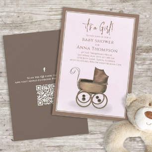 Invitation Pink Girl Vintage Carriage QR Code Médias sociaux