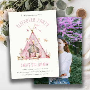 Invitation Pink Girls Tent Slepover Stwood Photo Anniversaire
