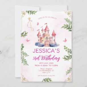 Invitation Pink Girly Princess Fairytale Girls Anniversaire d