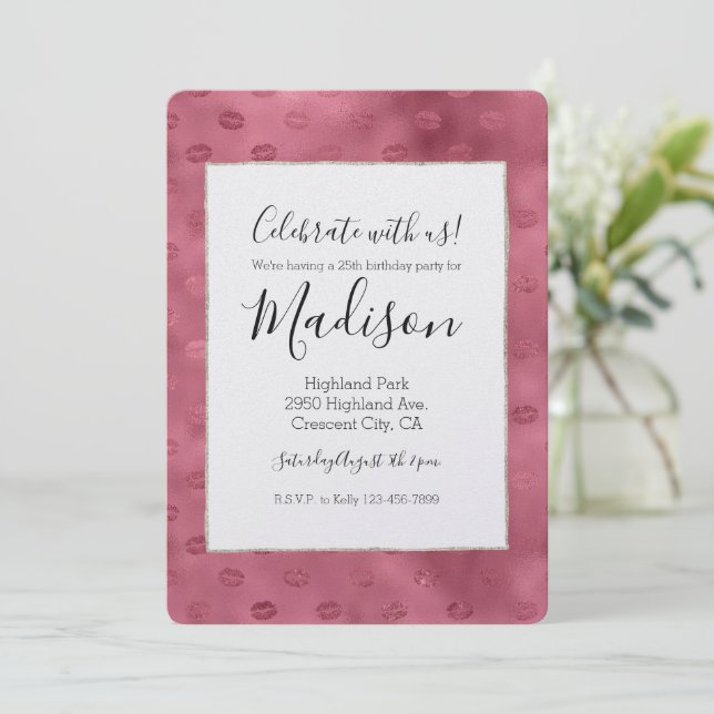 Invitation Pink Glam Glitzy Lips Birthday (Debout devant)