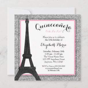 Invitation Pink Glam Paris Faux Parties scintillant en argent