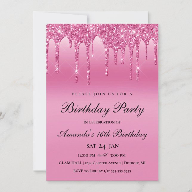 Invitation Pink Glitter Drip (Devant)