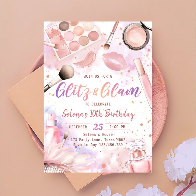 Invitation Pink Glitz Et Glam Spa Maquillage Anniversaire (Créateur téléchargé)