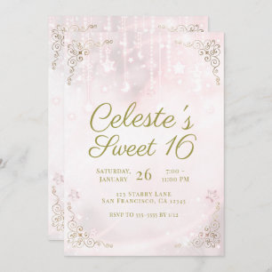 Invitation Pink Glow & Gold Celestial Sparkle Sweet 16 Party