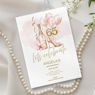 Invitation Pink & Gold 65e anniversaire, Champagne & talons
