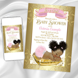 Invitation Pink Gold Africain Américain Bébé Douche Invitatio