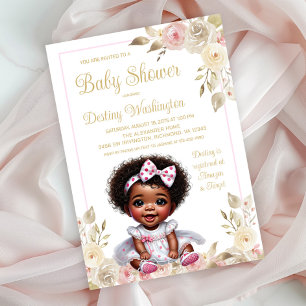 Invitation Pink Gold Africain American Girl Baby shower