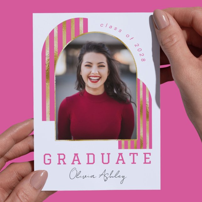 Invitation Pink Gold Arch Photo Graduation (Créateur téléchargé)