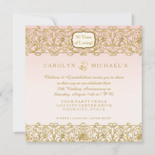 Invitation Pink Gold Art déco Nouveau 50e anniversaire