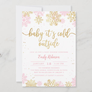 Invitation Pink Gold Baby C'est Cold Outside Girl Baby shower