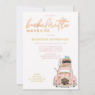 Invitation Pink Gold Black Car Bachelorette Weend