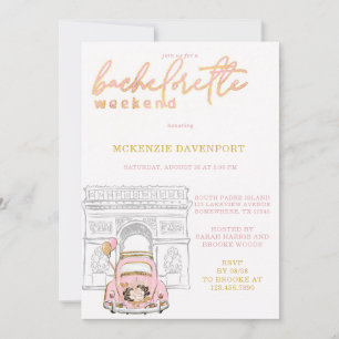 Invitation Pink Gold Black Car Bachelorette Weend