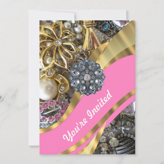 Invitation Pink & gold bling (Devant)