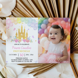 Invitation Pink Gold Castle Princess 1er anniversaire Invitat