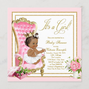 Invitation Pink Gold Chair Ethnic Princess Pearl Baby shower
