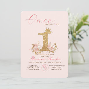 Invitation Pink Gold Couronne Princesse Premier anniversaire