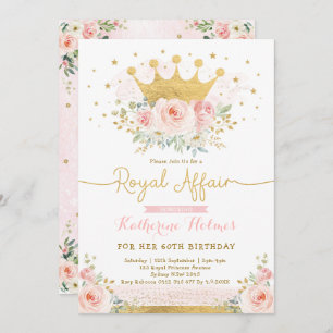 Invitation Pink Gold Crown Princess 60e fête d'anniversaire