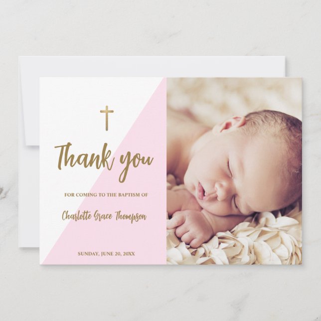 Invitation Pink Gold Custom Baby Girl Baptême Merci (Devant)