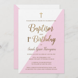 Invitation Pink Gold Custom baptême virtuel premier anniversa