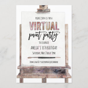 Invitation Pink Gold Easel Virtual Paint Party Adulte Anniver