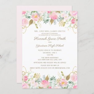 Invitation Pink Gold Floral Girls Graduation Party