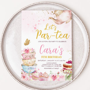 Invitation Pink Gold Floral Par Tea Anniversaire